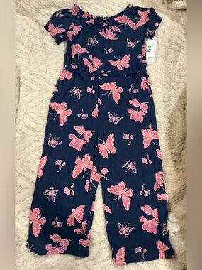 Carter's Navy Jumpsuit with Pink Butterfly & Floral Print